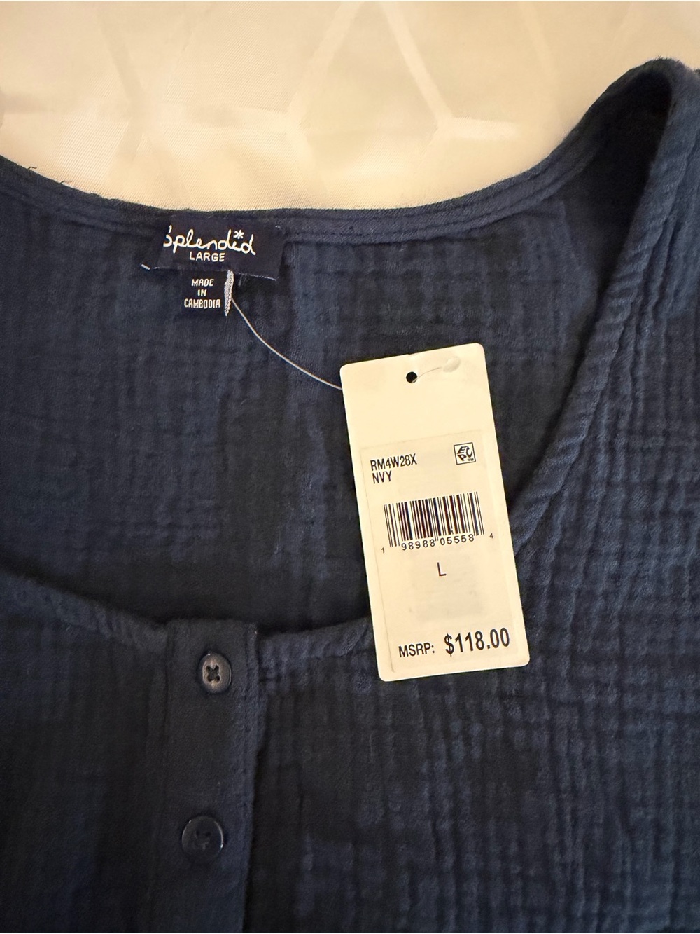 Splendid Navy Button-Front Textured Tank - Picture 3 of 5